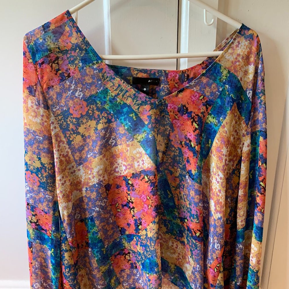 Aqua multi-color blouse, size large